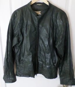 Giorgio Armani Emporio Vtg. 90s Cafe Racer Dark Green Glove Leather Jacket 42 - Picture 1 of 6