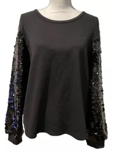 Chicos Women’s Zenergy Sequin Sleeve Sweatshirt/Top Black Sz L NWOT - Picture 1 of 9