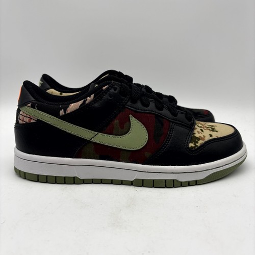Scarpe Nike Dunk Low SE (GS) Crazy Camo in pelle nera taglia 5 giovani DB1909 001