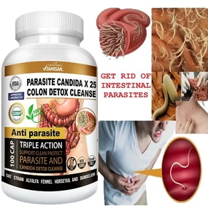 Colon Detox Cleanse Parasite Candida 100 Capsules Natural Herbal Supplement - Picture 1 of 10