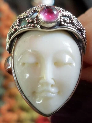 Anillo de turmalina rosa de plata de ley .925 de Bali Goddess talla 7-3/4 Foto 1 de 4