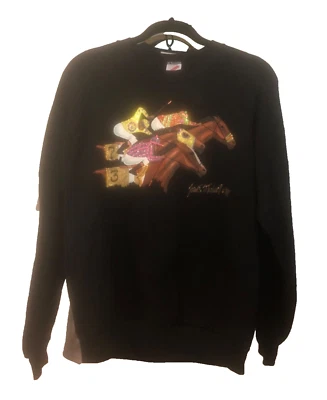 SUDADERA CABALLO NEGRA PINTADA A MANO PERSONALIZADA 1991 KENTUCKY DERBY JOAN STUDWELL L Foto 1 de 4