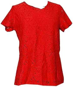 Marc New York Womens Lined Textured Blouse Lace In Tango Red, M - Picture 1 of 1