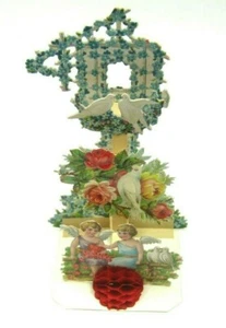 Vintage Valentine Die Cut Angels Honeycomb Pull Down Stand Up Germany Card 1930 - Picture 1 of 12