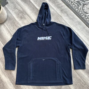 Nike Gray Tag Fuzzy Fleece Center Swoosh Hoodie Men’s  Y2K Vintage XXL Blue - Picture 1 of 15
