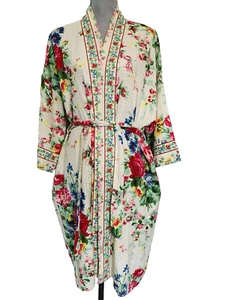 NEW April Cornell Womens US Sz Small Floral 100% Cotton Robe NWT Pockets Tie WOW - Picture 1 of 15
