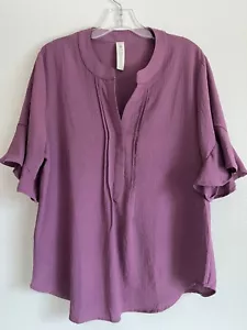 B Damen Popover fließende Biesen Kurzarm V-Ausschnitt Bluse Mauve Lila Größe XL - Bild 1 von 6