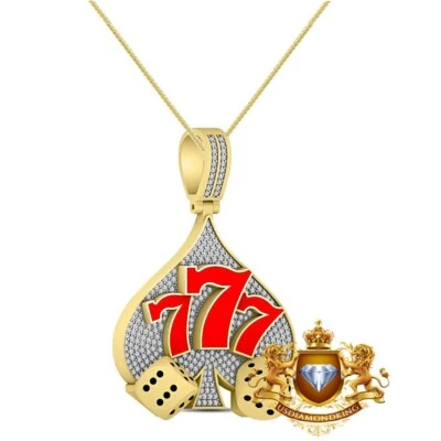 Pingente de amuleto de cartão de pôquer dados da sorte jackpot slots de cassino genuíno Moissanite 777 - Imagem 1 de 2