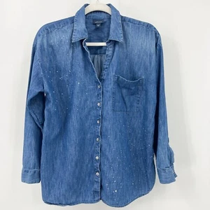 J.Jill Denim S Paint Splatter Button Down Chambray Shirt Blue Womens Size Small - Picture 1 of 11