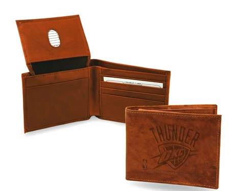 Oklahoma City Thunder Wallet Premium Brown LEATHER BillFold Embossed Basketball Cover