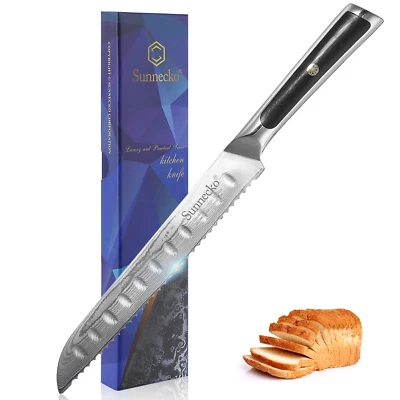 Cuchillo para pan Sunnecko 8 pulgadas VG10 acero Damasco chef rebanador cuchillo queso pastel corte Foto 1 de 4