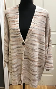 Pure Jill Cardigan Cream Multi Color Sweater One Button Sz 2X NEW - Picture 1 of 4