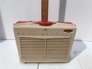 Westinghouse H-598P4 Tube Radio Beige, Scarlet Red Portable Parts Repair Vintage - Picture 1 of 14