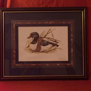 Joel Kirk Wooden Framed Vintage and Signed Duck Print Gold Trim - Picture 1 of 6
