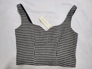 Copper Key Houndstooth with Gold Metallic Thread Crop Top Juniors Corset Vest - Picture 1 of 6