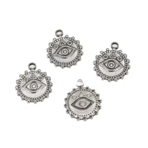 Vintage Silver 10pcs Stainless Steel Round Eye Pendant Charms for diy Jewelry - Picture 1 of 5