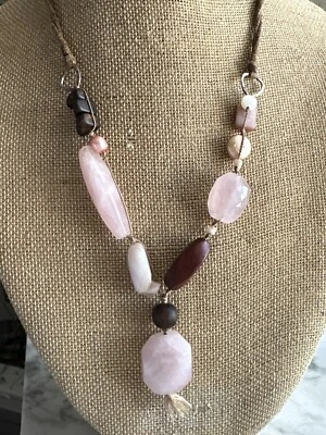 Collar Silpada Cuarzo Rosa Abulón Plata de Ley y Gamuza, N1424 Foto 1 de 4