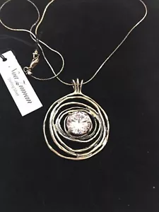 NWT 925 Sterling Silver Eye Shaped Unique Handmade Necklace Israel Large Stone - Picture 1 of 17