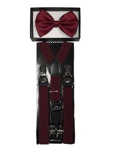 Cravatta bretelle e fiocco adulti bordeaux 4 clip matrimonio abbigliamento formale accessori - Foto 1 di 6