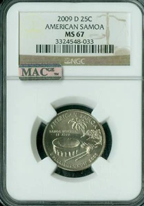 2009 D AMERICAN SAMOA QUARTER NGC MS67 BUSINESS STRIKE MAC SPOTLESS * - Picture 1 of 2