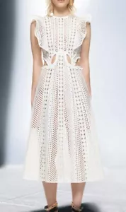 Selbstporträt weiß bestickt Ausschnitt Guipure Spitze Midi-Kleid Gr. 4 - Bild 1 von 6