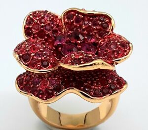Signed Joan Rivers RED ROSE RHINESTONE RING Crystal Dinner Cocktail Ring 10.5