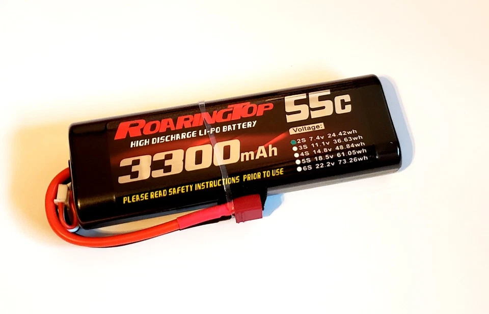 RoaringTop LiPo Battery Pack 55C 3300mAh 2S2P 7.4V HardCase with Deans Plug - Image 1 of 1