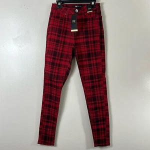 YMI High-Rise Red/Black Plaid Skinny Jean Pants Junior’s Size 1 - Picture 1 of 10