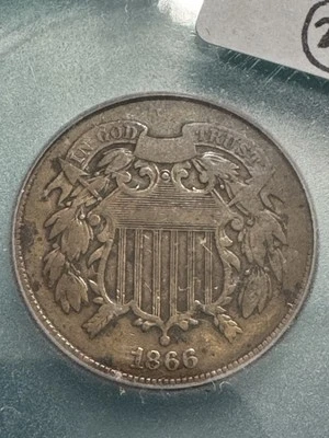 1866 Two Cent Piece, ICG Fine Details, Free shipping - Image 1 of 3