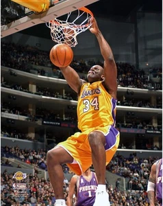 Shaquille O'Neal Lakers UnSigned Yellow Jersey Slam Dunk vs Phoenix Suns Photo - Picture 1 of 1