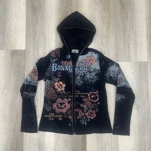 Sudadera con Capucha Vintage Vanilla Sugar Cremallera Completa Negra Floral Estrás Gótica - Imagen 1 de 8