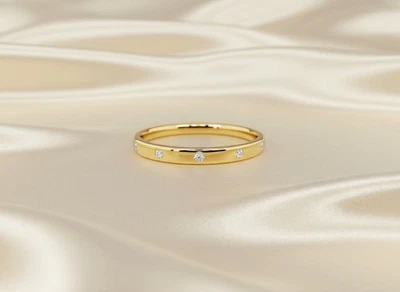 14k Solid Gold Flush Set Diamond Band Dainty 5 Lab Grown Diamond Ring - Image 1 of 4