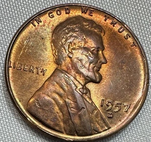 1957 D Lincoln Cent Double Struck Flipped Out Collar Dual Error/Die 3,0 Gramm - Bild 1 von 9
