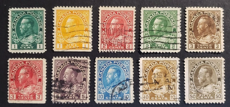 Stamps Canada Used: #104-120 1c-50c Geo. V Admirals partial set of 10  F-VF Used - Image 1 of 1
