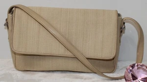 Liz Claiborne Beige Woven Fabric Flap Front Shoulder Bag Purse - Picture 1 of 14