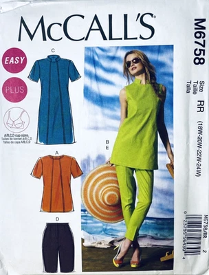 McCalls Sewing Pattern M6758 Classic Style Tunic Dress Shorts Pants 18-24 UNCUT - Image 1 of 3
