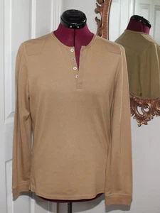 H&M Henley hellbraunes langärmliges Herrenhemd Waffelmuster Rugby Freizeit Small - Bild 1 von 7