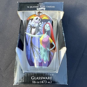 DISNEY NIGHTMARE BEFORE CHRISTMAS PINT GLASS JACK AND SALLY NEW IN BOX 16 OZ - Picture 1 of 5