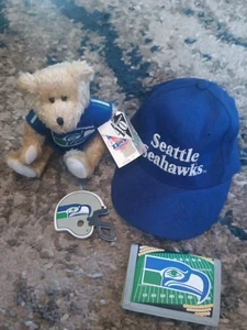 Vintage Seattle Seahawks Fitted Hat 6 3/4 Signed Mike Holmgren Wallet Bear Lot - Picture 1 of 18