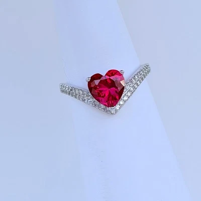 Ryze Lab Created Red Ruby HEART Ring on .925 Sterling Silver Sz 8 - Image 1 of 4