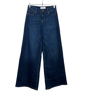 Pantalones de mezclilla de pierna ancha talla 1 (27x32) Carly Jean Los Angeles Chelsea lavado oscuro elásticos - Imagen 1 de 10