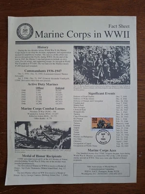 1995 World Warll WW2 1945 FDC FDC Scott 2981a on Marine Corps in WWII Fact Sheet - Image 1 of 2