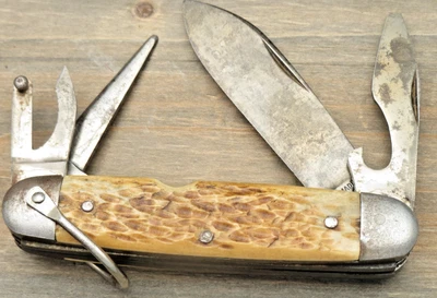Antique MADE IN USA Scout Utility Knife Military WWII Era Rogers Bone Handles - Image 1 of 4