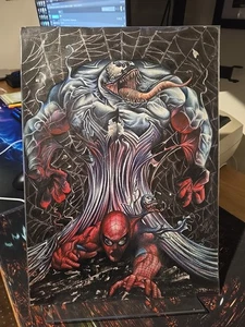 Spider-Man And Venom - COMISIÓN DE MANU SILVA EN 11 3/4x16 1/2 TABLERO DE ARTE - Imagen 1 de 3