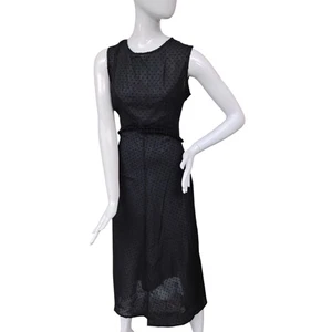 Vestido midi de punto suizo hecho a mano talla M negro corte funda sin mangas cremallera en la espalda - Imagen 1 de 11