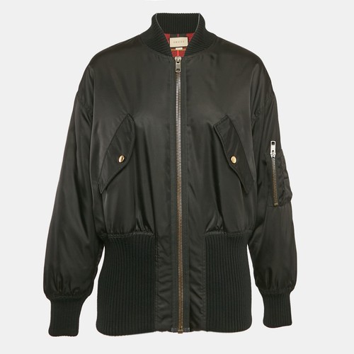 Gucci Giacca Bomber Imbottita Nylon Nero Nylon Bordo a Coste S
