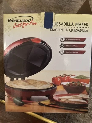 Máquina de Quesadilla Eléctrica Brentwood 8" TS-120 Roja Antiadherente Nueva en Caja Foto 1 de 3