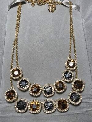 Talbots Gold Tone Double Strand Gray Amber Faceted Crystal Rhinestone Necklace - Image 1 of 4