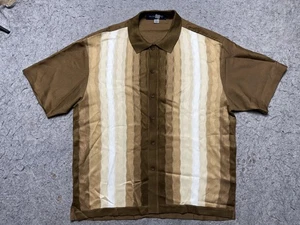 Michael 88 Irvin Shirt Mens Large Brown Tan Vertical Stripe Button Up Casual - Picture 1 of 9