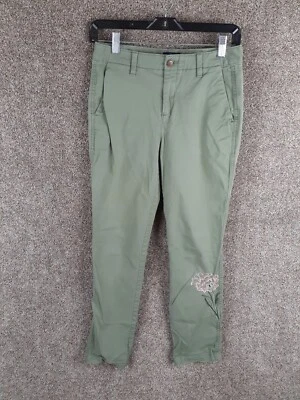 Gap Girlfriend Chino Pant Womens 00 Khaki Green Floral Embroidered Mid Rise Boho - Image 1 of 4